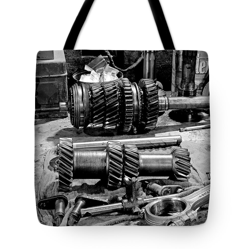 Mono Tote Bag featuring the photograph Working Gears by Christopher McKenzie
