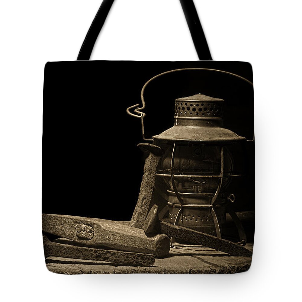 Railroad Tote Bag featuring the photograph Working on the Railroad Still Life by Tom Mc Nemar