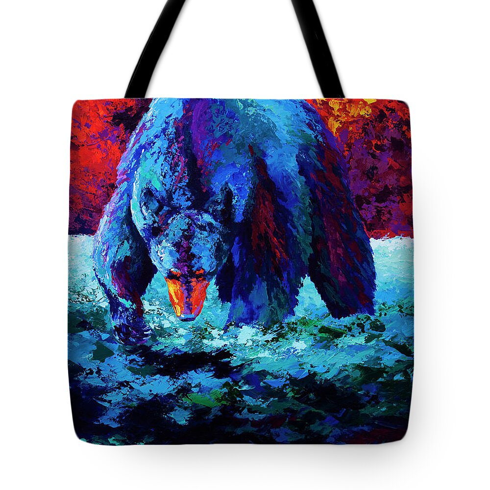 Bear Bears Black Cubs Grizzly Brown Alaska Hunter Forest Wildlife Western Tote Bag featuring the painting Working The Shallows by Marion Rose