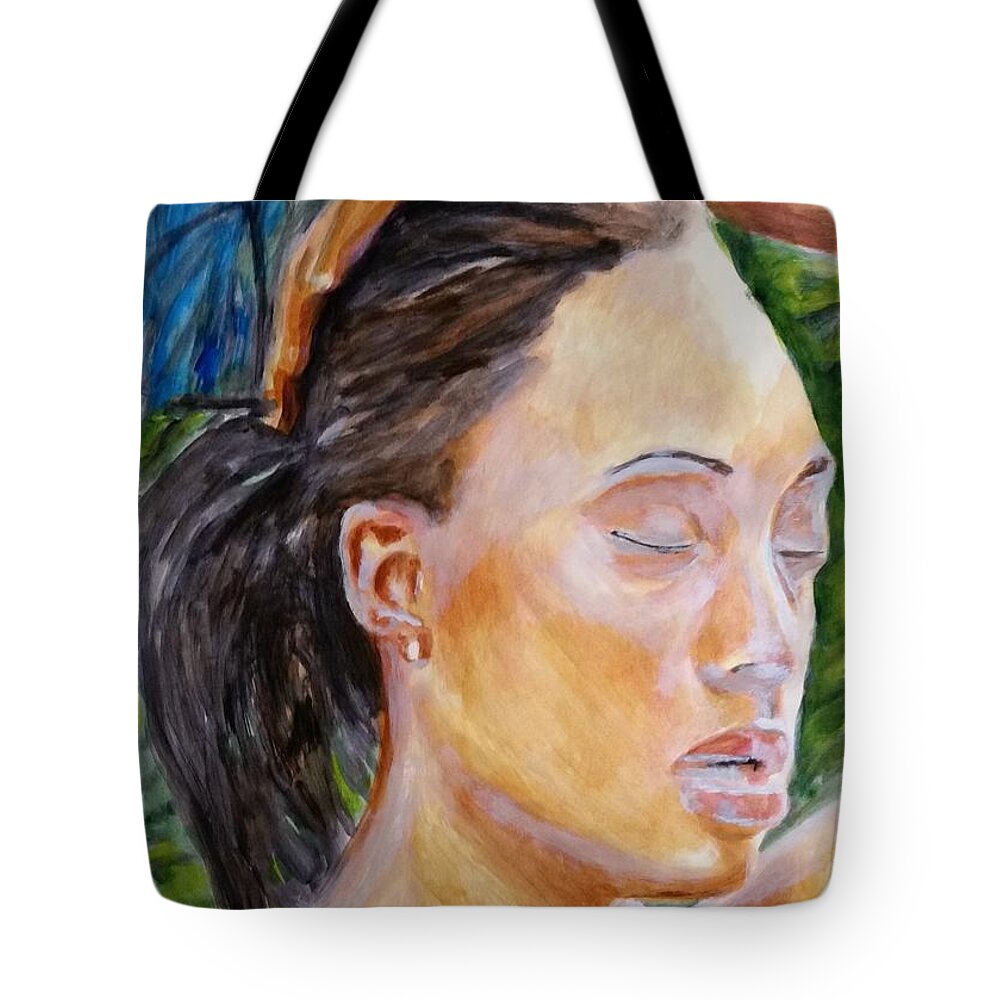 Runner Tote Bag featuring the painting workout III feeling by Bachmors Artist