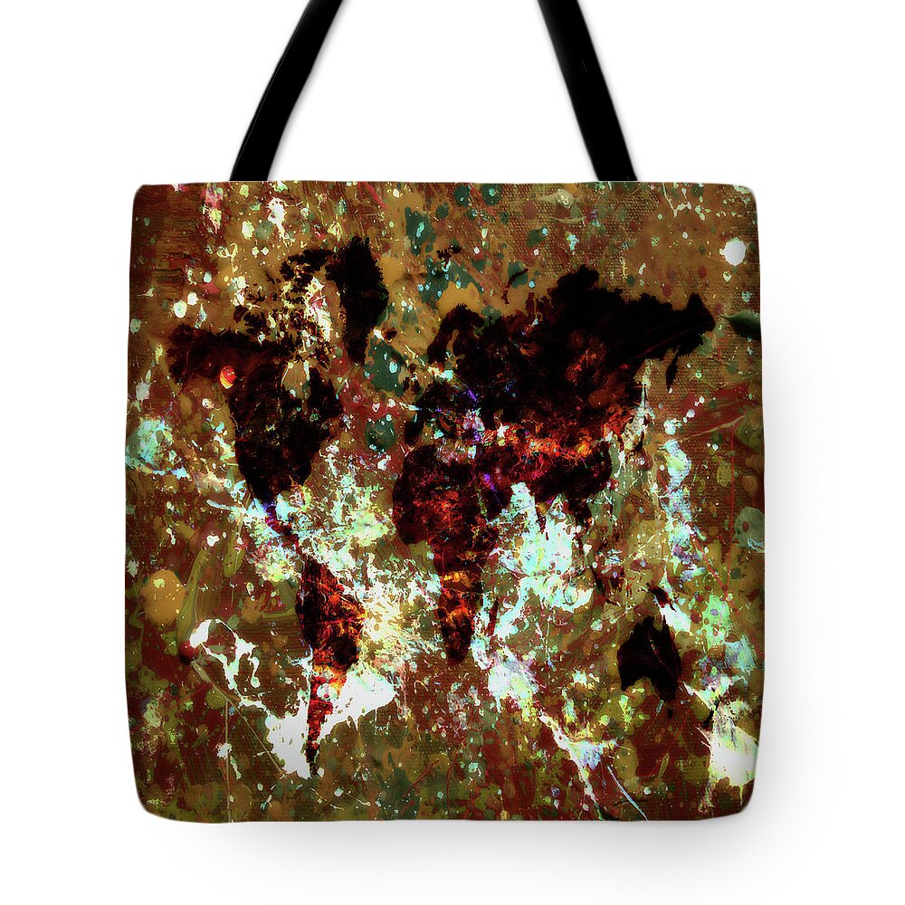 World Map Tote Bag featuring the mixed media World Map c6 by Brian Reaves