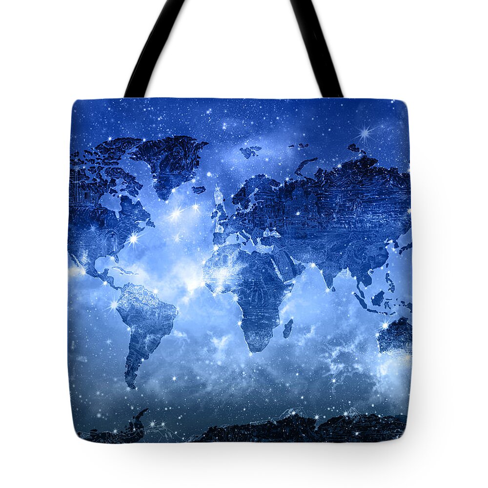 World Map Tote Bag featuring the painting World Map Galaxy 9 by Bekim M