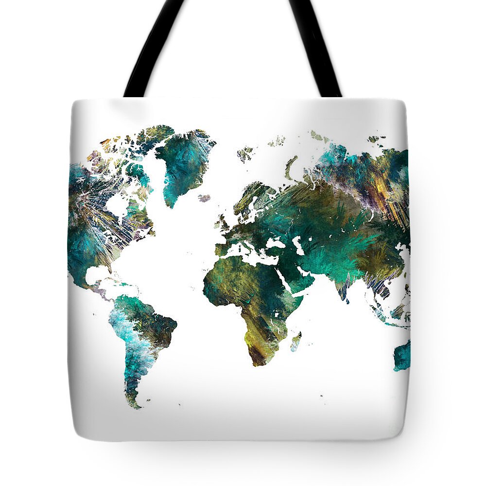 Map Of The World Tote Bag featuring the digital art World Map tree art by Justyna Jaszke JBJart