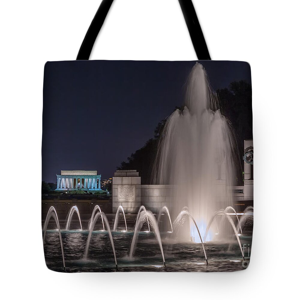 Architecture Tote Bag featuring the photograph World War II and Lincoln Memorials by Jerry Fornarotto