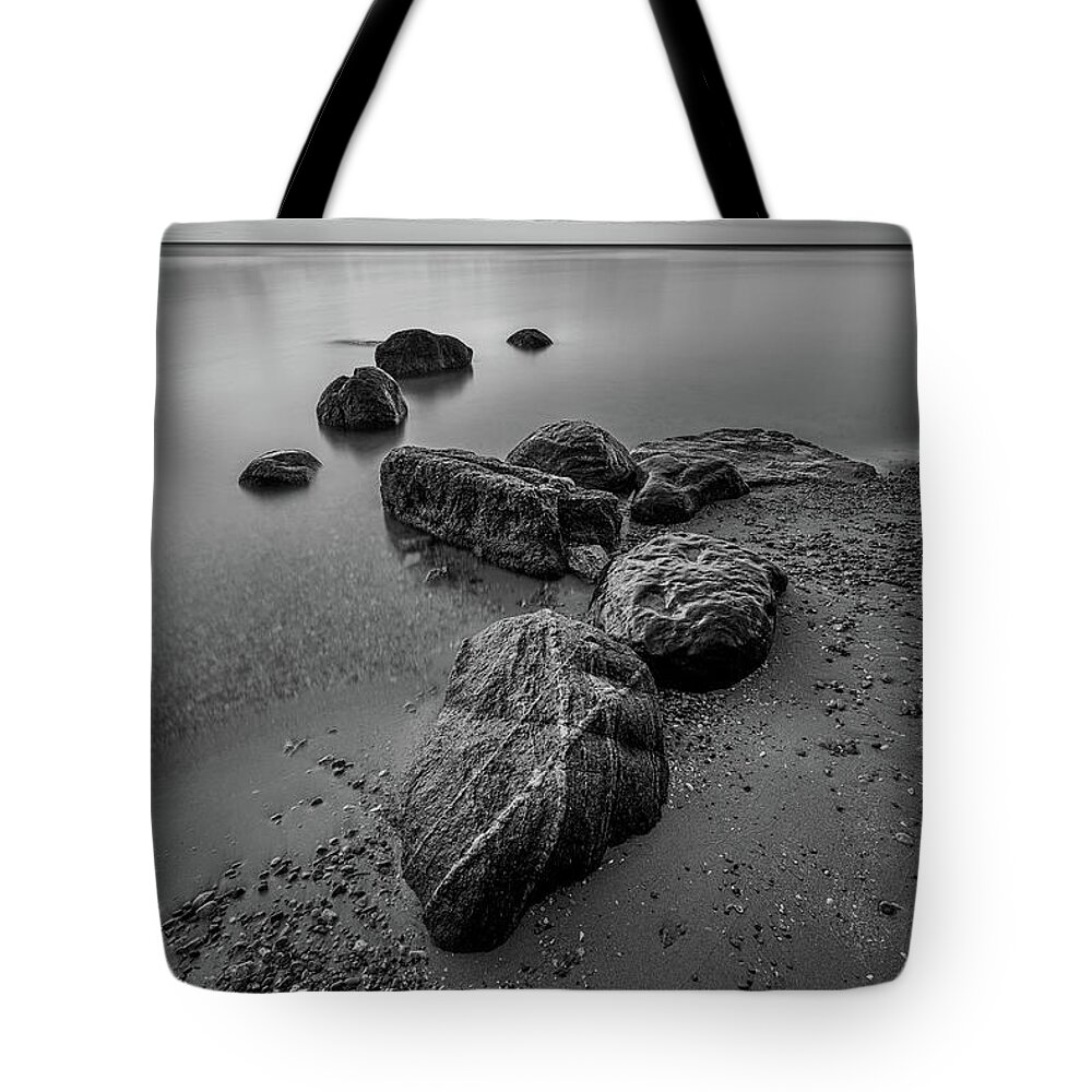 Andrew Slater Photography Tote Bag featuring the photograph 'X' marks Serenity - BW by Andrew Slater