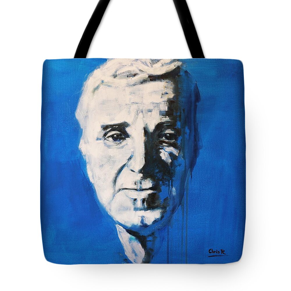 Charles Aznavour Tote Bag featuring the painting Y a tant de Larmes et de Sourires Autour de Toi by Christel Roelandt