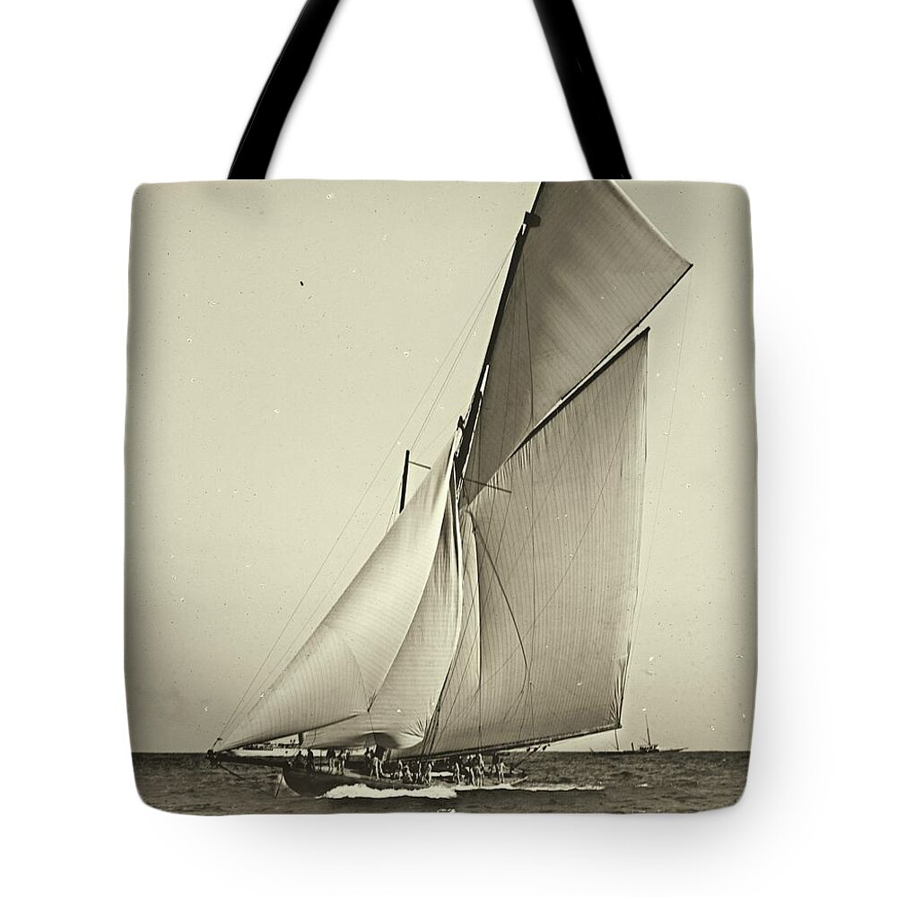 Yacht Shamrock Racing America's Cup 1899 Tote Bag featuring the photograph Yacht Shamrock Racing Americas Cup 1899 by Padre Art