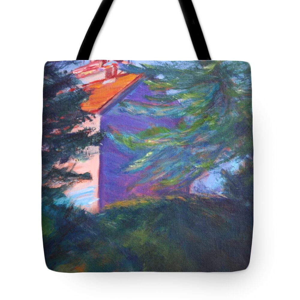 Quin Sweetman Tote Bag featuring the painting Yaquina Bay Lighthouse by Quin Sweetman