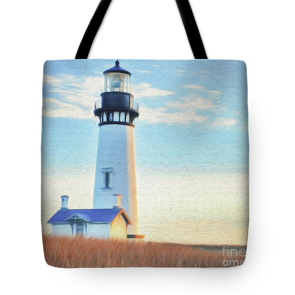 Lighthouse Tote Bag featuring the digital art Yaquina Head Lighthouse by Walter Colvin