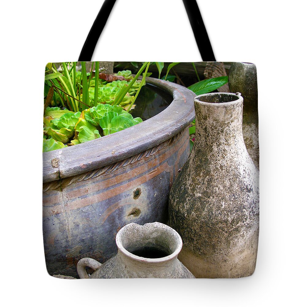  Tote Bag featuring the drawing Yard Water Jugs 2016 by Brian Gilna