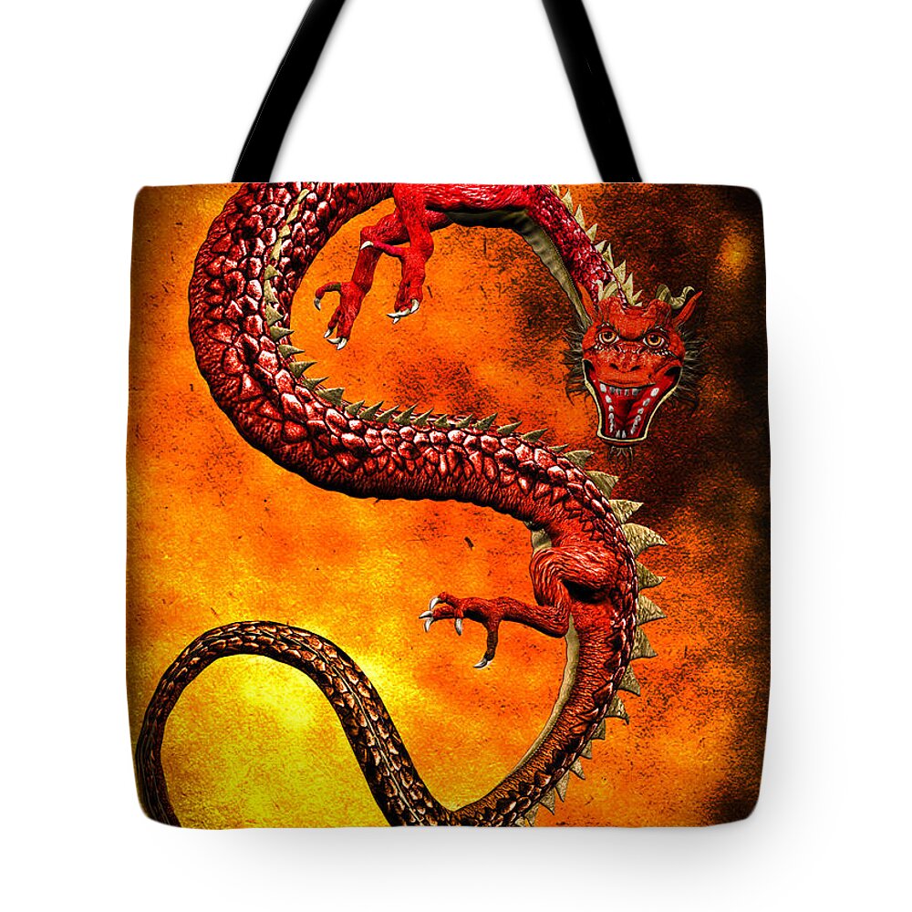 Dragons Tote Bag featuring the digital art Oriental Chinese Dragon by Bob Orsillo