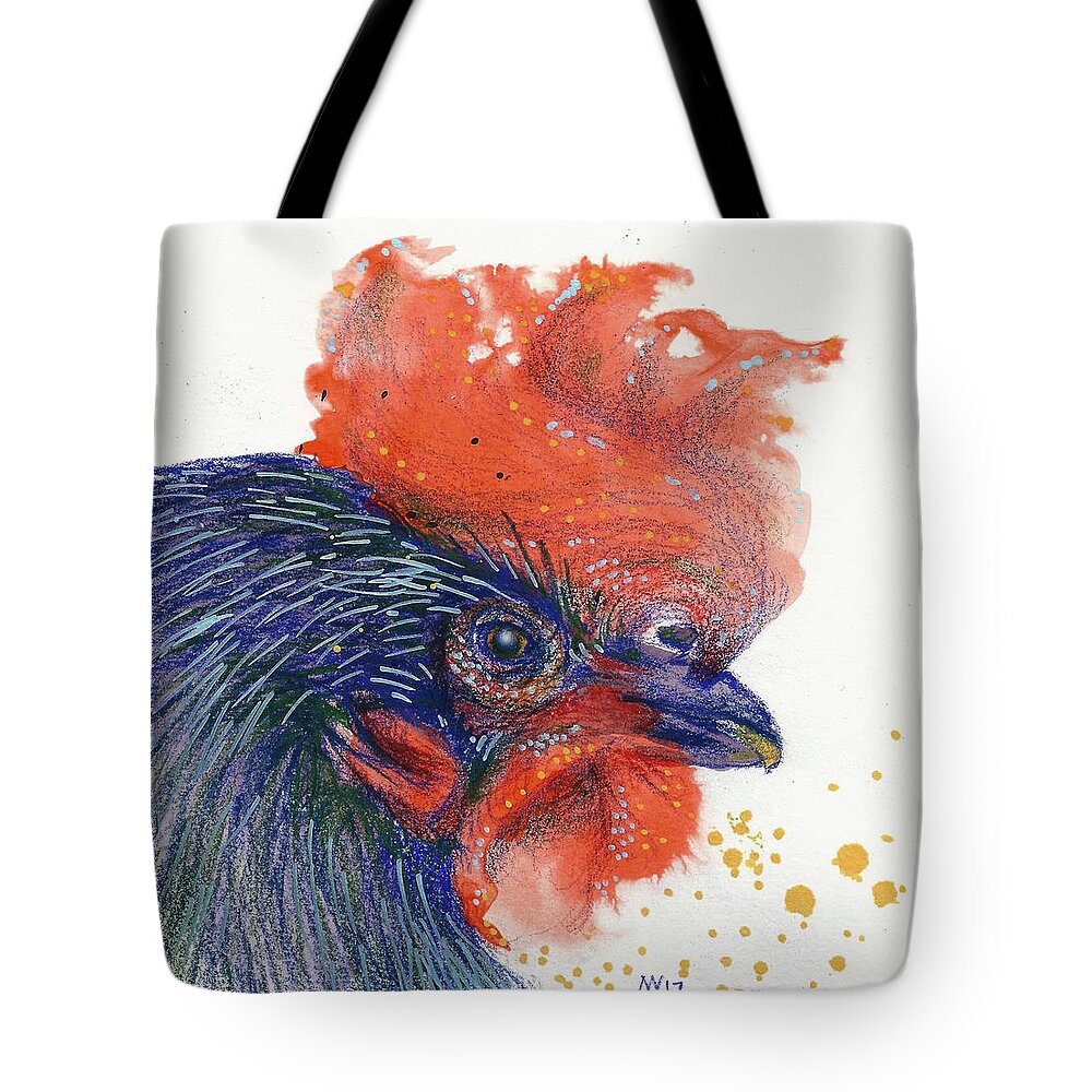 Rooster Tote Bag featuring the mixed media Year of the Rooster by AnneMarie Welsh