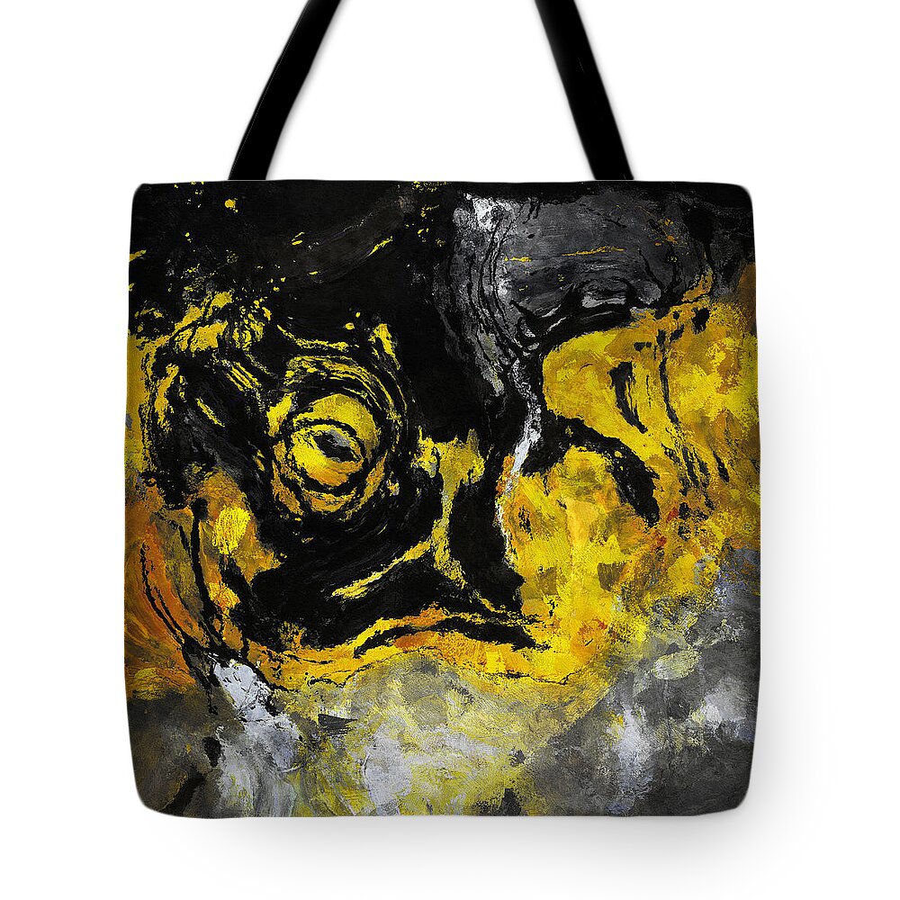 Abstract Tote Bag featuring the painting Yellow and Black Abstract Art by Inspirowl Design