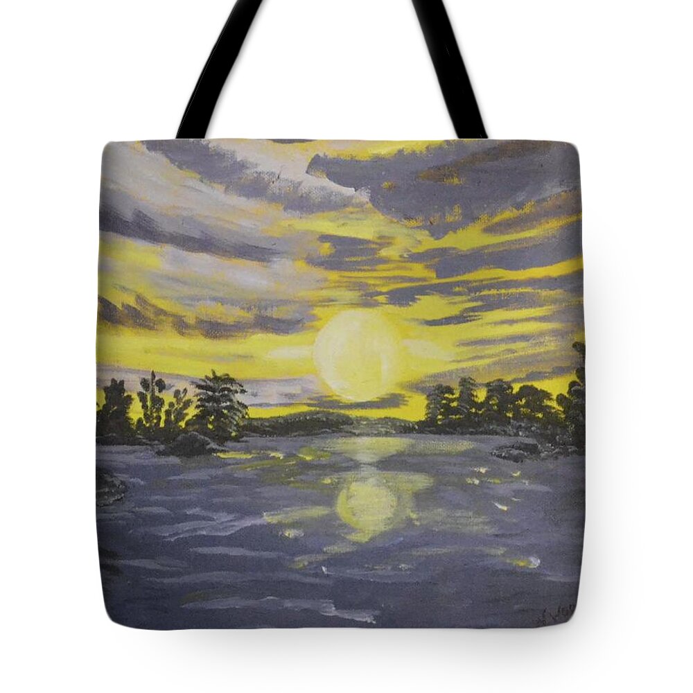Sunset Tote Bag featuring the painting Yellow and Purple Sunset by Nancy Sisco