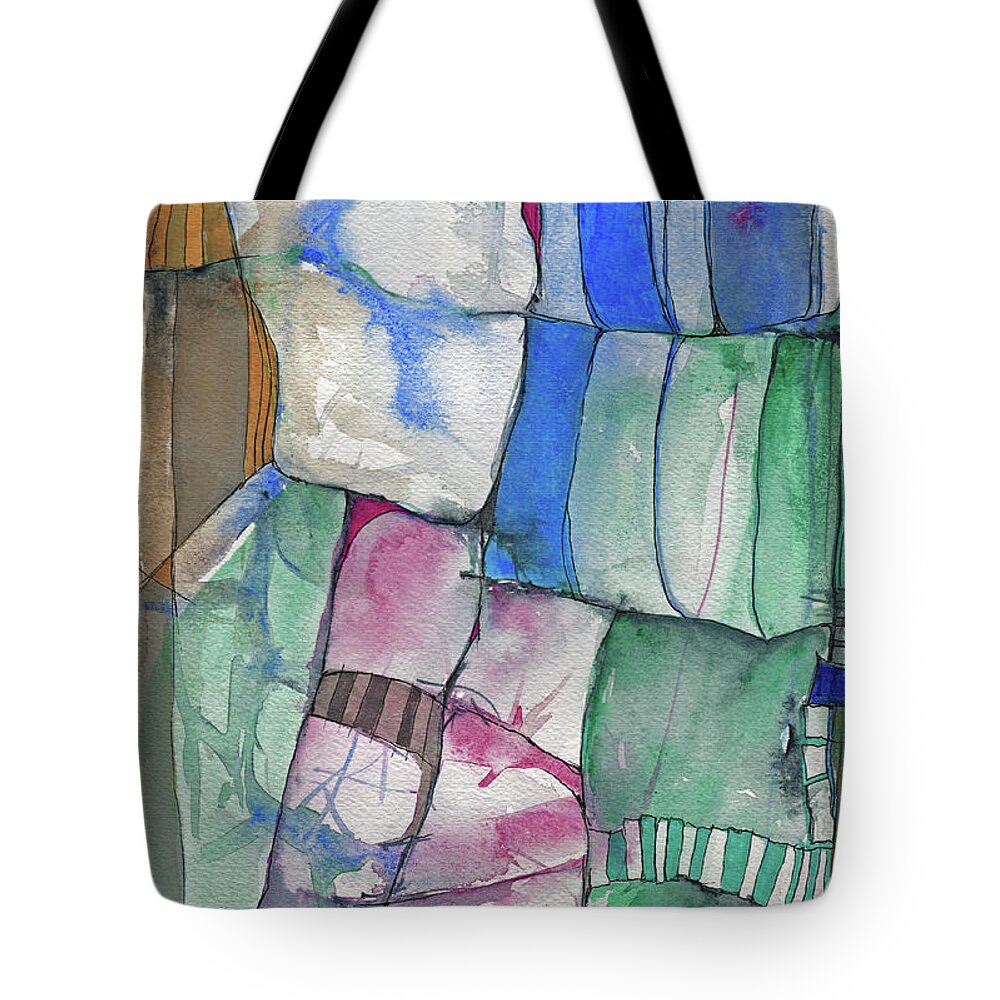 Sandra Church Tote Bag featuring the mixed media Yellow Awning by Sandra Church