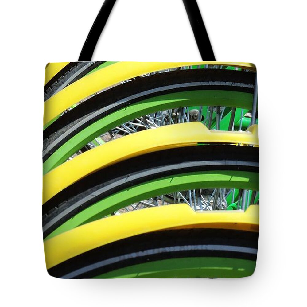 Father's Day Tote Bag featuring the photograph Yellow Bike Fenders by Bill Tomsa