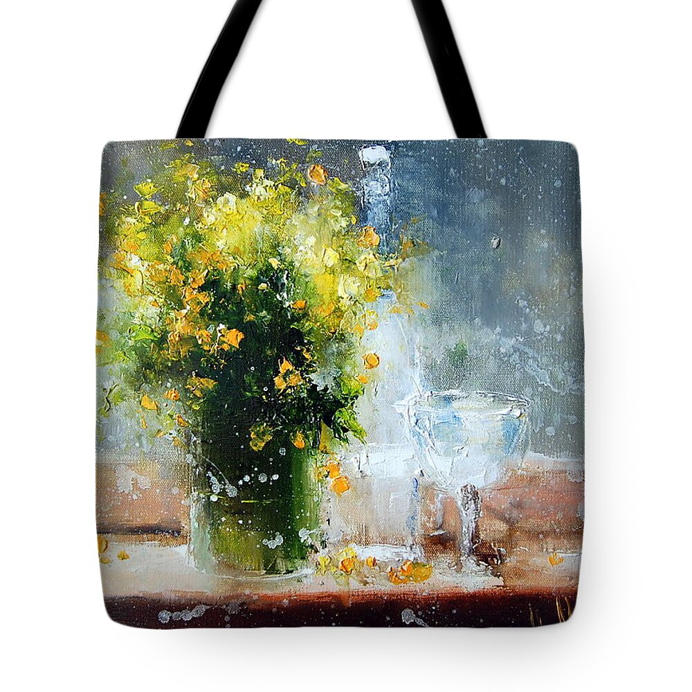 Russian Artists New Wave Tote Bag featuring the painting Yellow Flowers by Igor Medvedev