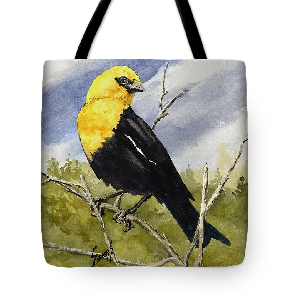 Wings Tote Bag featuring the painting Yellow-Headed Blackbird by Sam Sidders