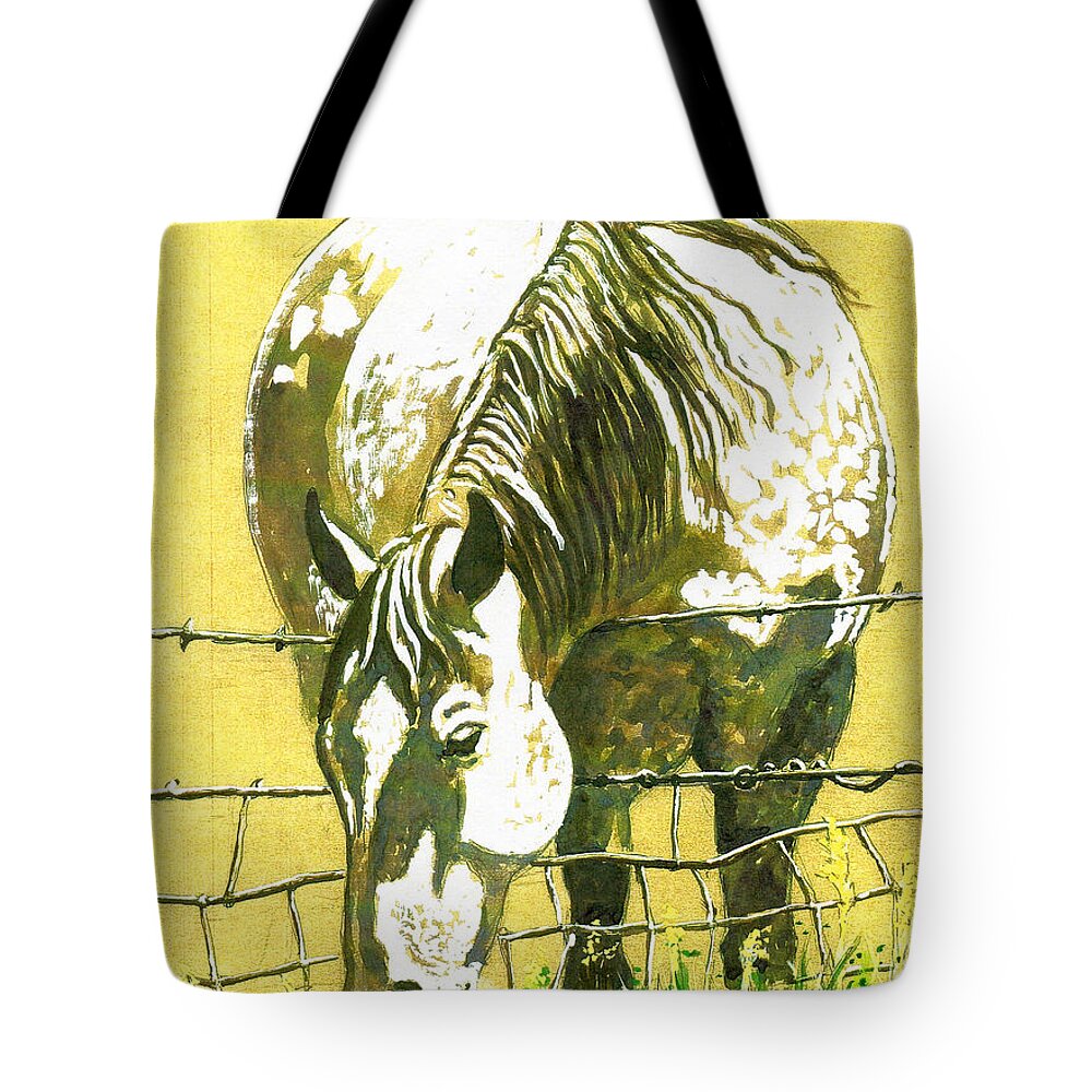 Art Tote Bag featuring the painting Yellow Horse by Bern Miller