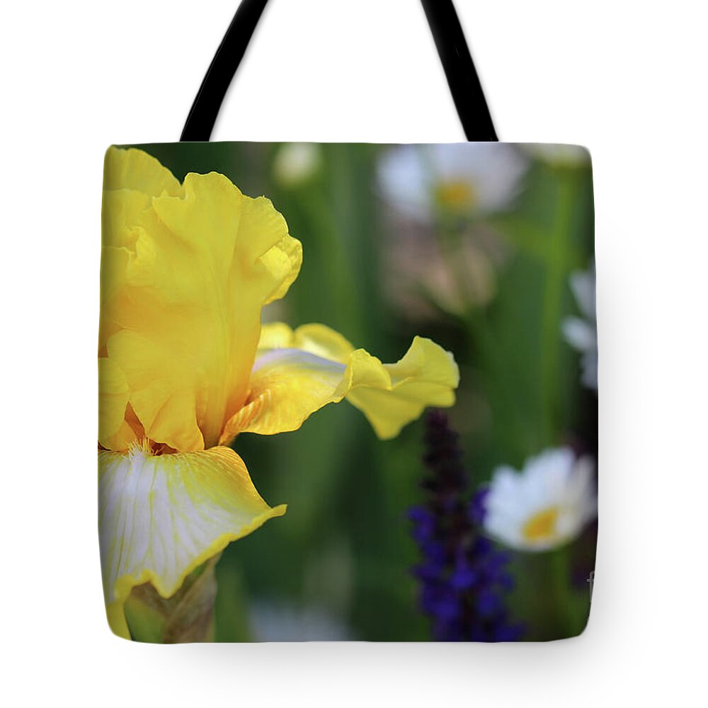 Flower Tote Bag featuring the photograph Yellow iris in Spring Garden by Karen Adams