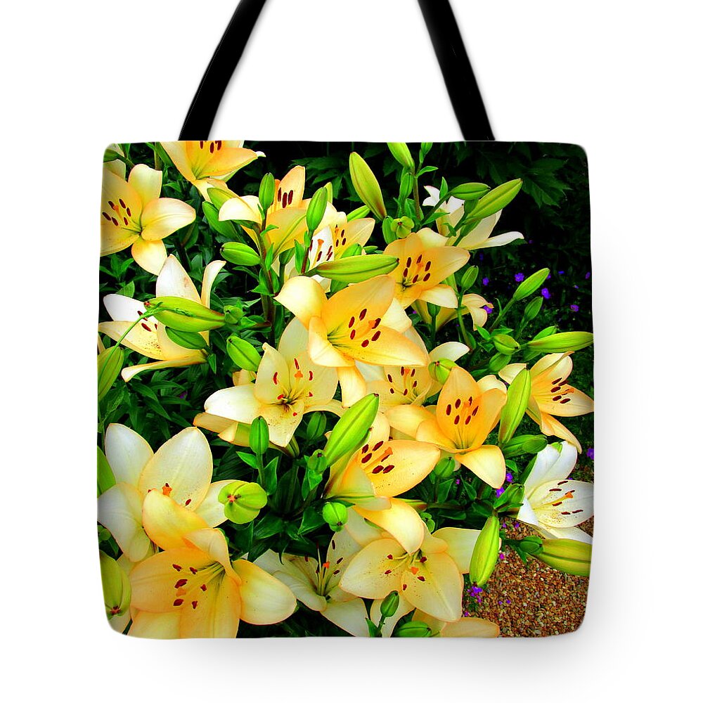 Yellow Lilies Tote Bag featuring the photograph Yellow Lilies 2 by Randall Weidner