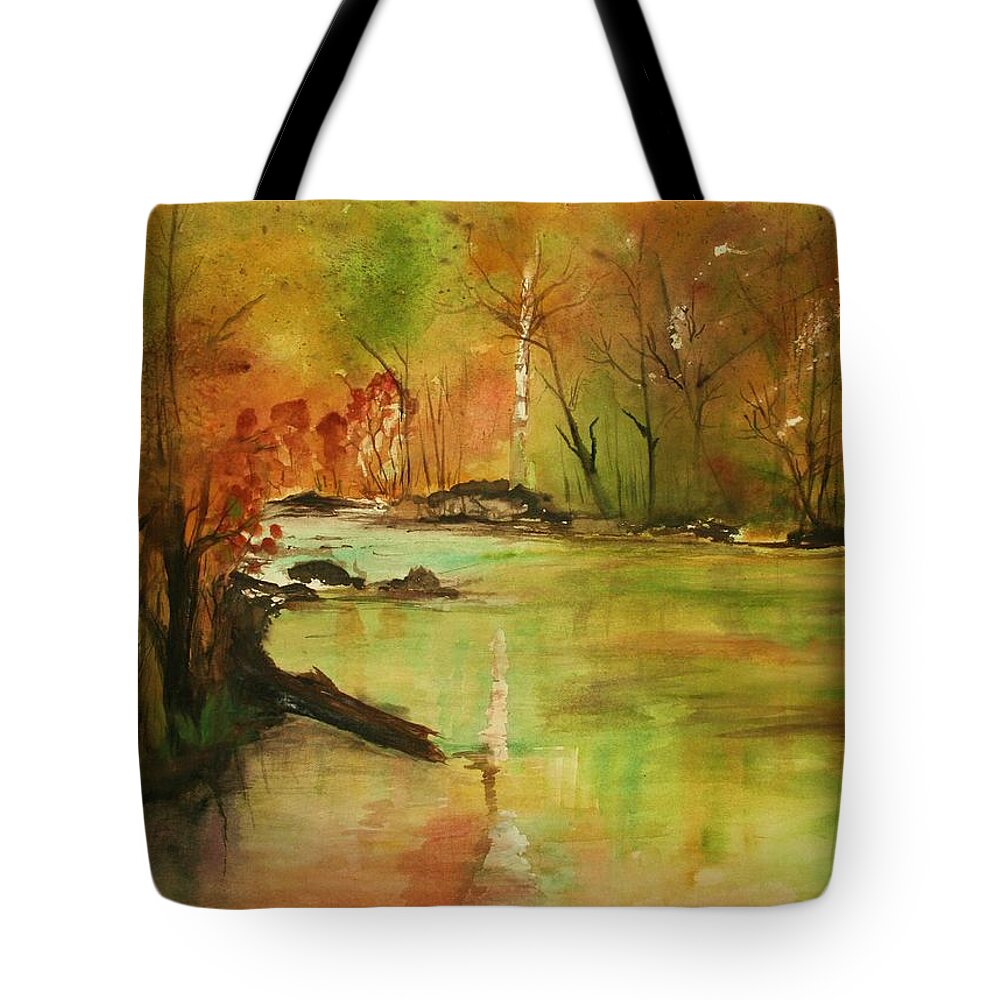 Landscape Paintings. Nature Tote Bag featuring the painting Yellow Medicine river by Julie Lueders 