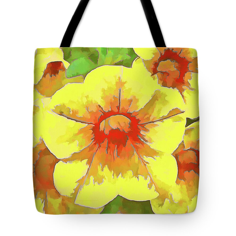 Flower Tote Bag featuring the digital art Yellow Million Bells by Leslie Montgomery