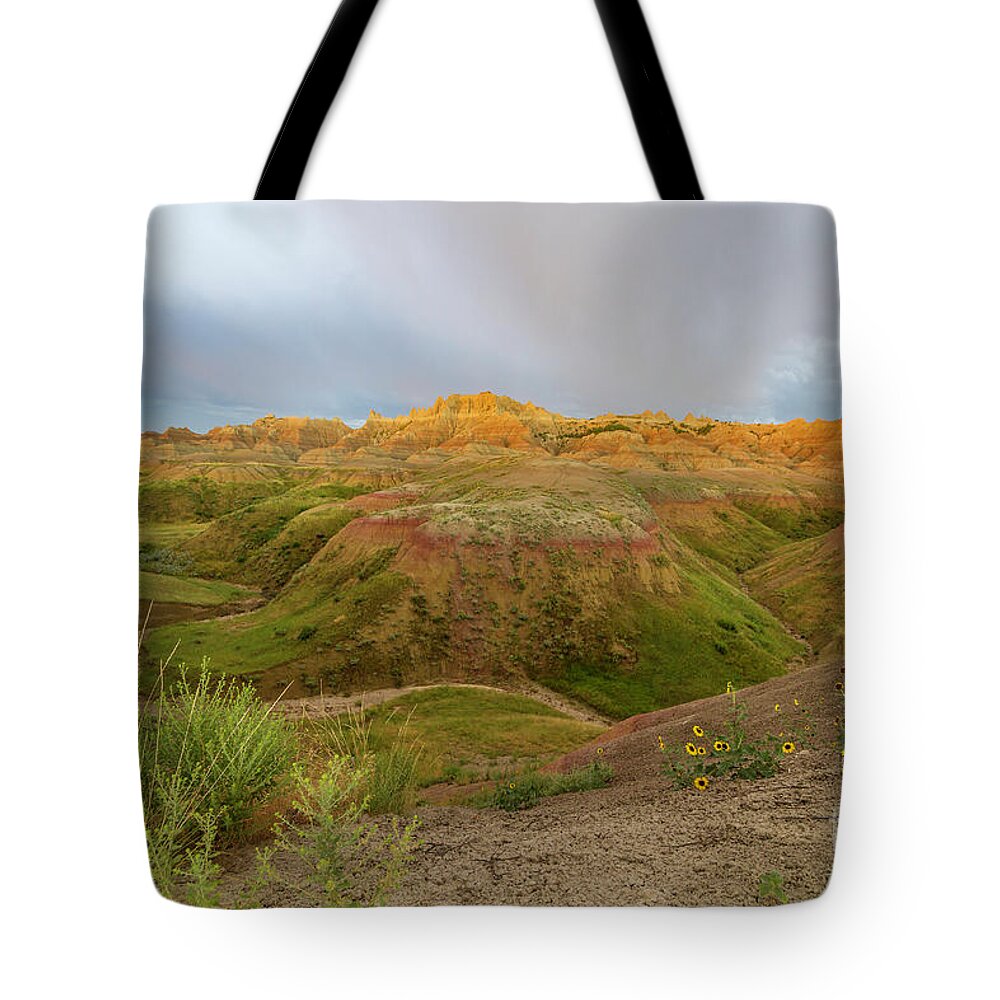 Badlands National Park Tote Bag featuring the photograph Yellow Mounds Morning by Karen Jorstad