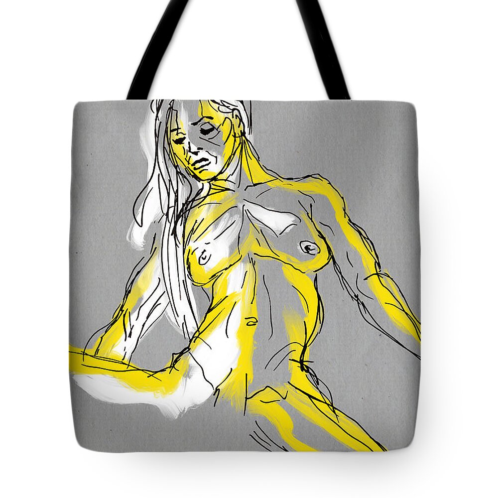 Figure Tote Bag featuring the digital art Yellow Nude by Michael Kallstrom