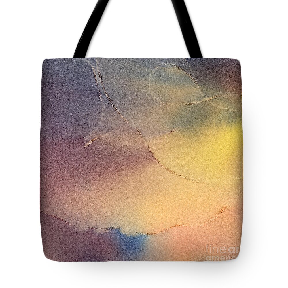 Abstract Tote Bag featuring the painting Yellow Orange Blue Watercolor Square Design 3 by Sharon Freeman