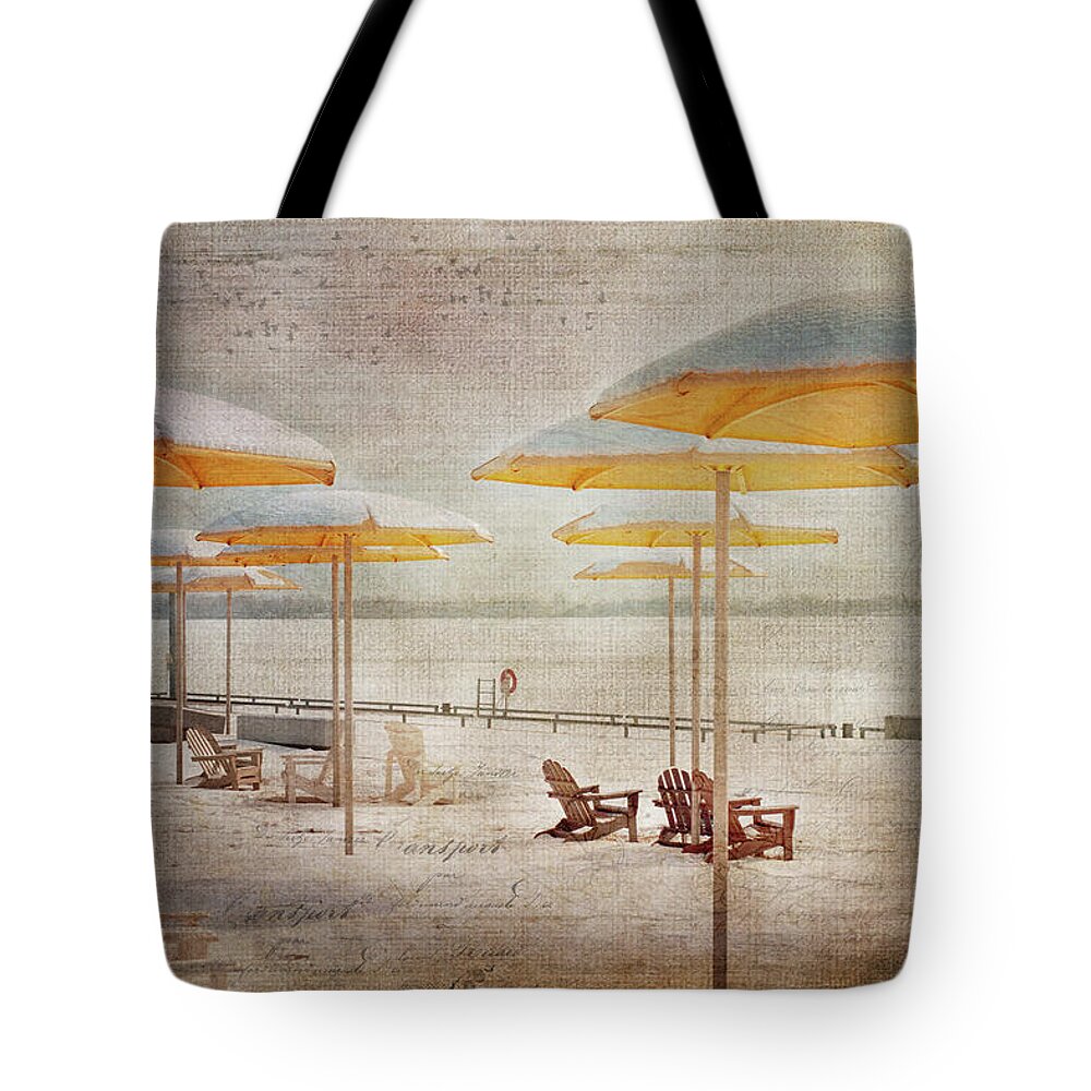 Toronto Tote Bag featuring the digital art Yellow Parasols in Light by Nicky Jameson