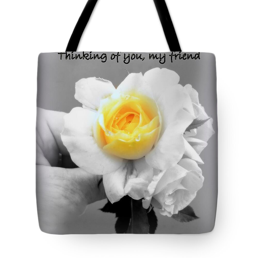 Yellow Rose Greeting Card Tote Bag featuring the photograph Yellow Rose Greeting Card by Kathy Barney