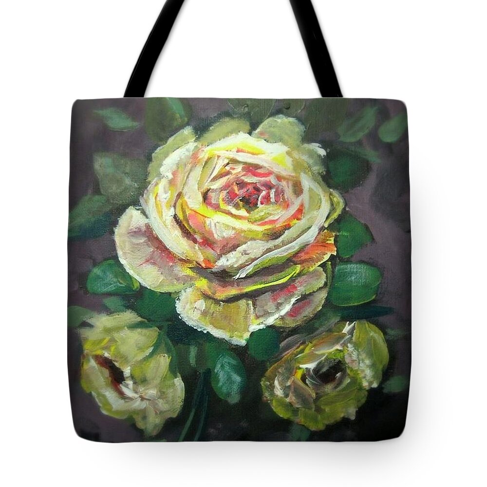 Flowers Tote Bag featuring the painting Yellow Rose by Mike Benton
