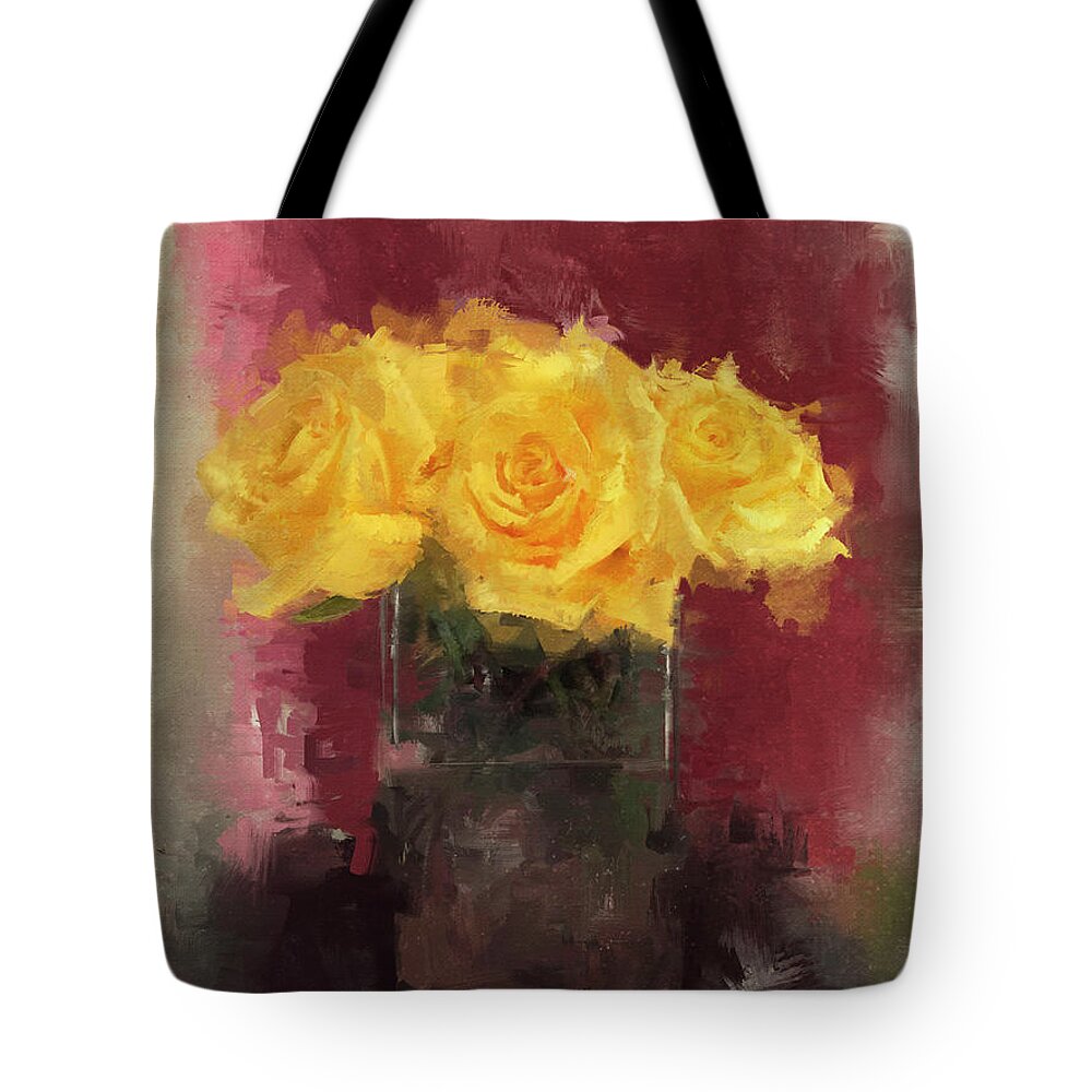 Flowers Tote Bag featuring the digital art Yellow Roses by Dwayne Glapion