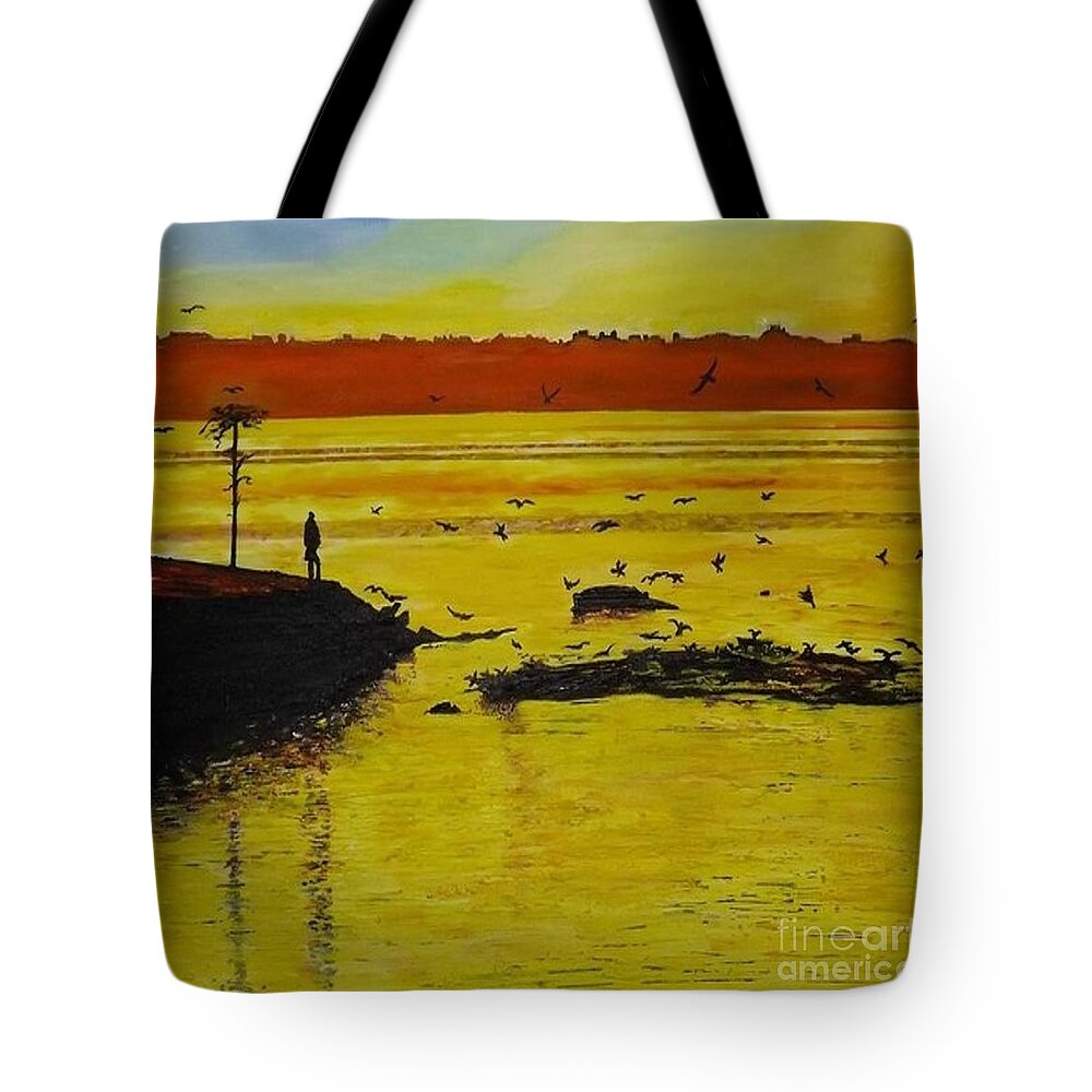 Acrylic Landscape Tote Bag featuring the painting Yellow Sea by Denise Morgan