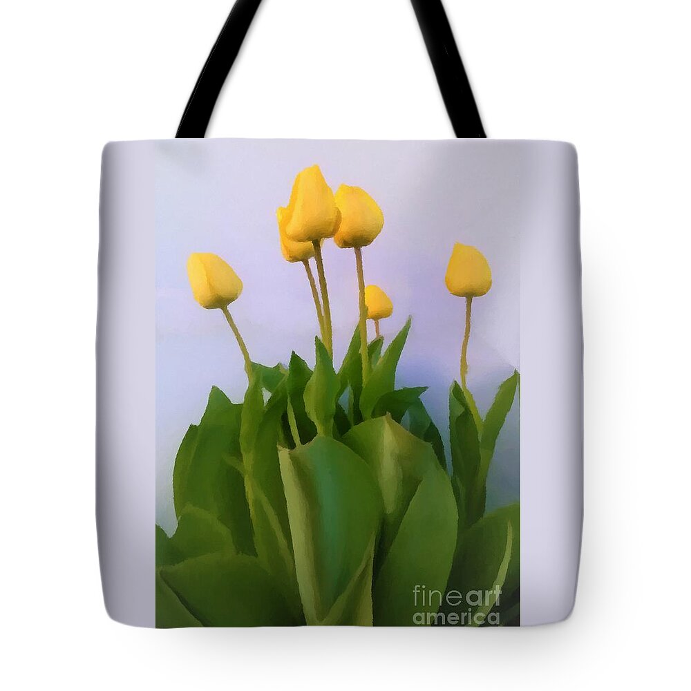 Digital Art Tote Bag featuring the digital art Yellow Tulips Painting by Delynn Addams
