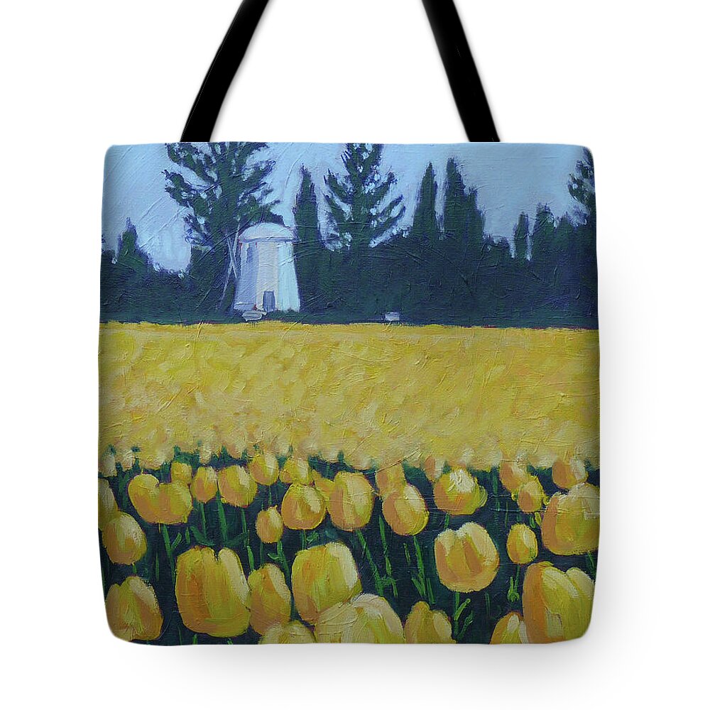 Tulips Tote Bag featuring the painting Yellow Tulips by Stan Chraminski