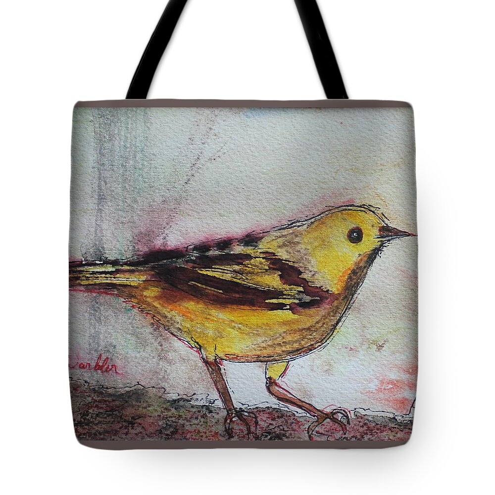 Songbird Tote Bag featuring the painting Yellow Warbler by Ruth Kamenev