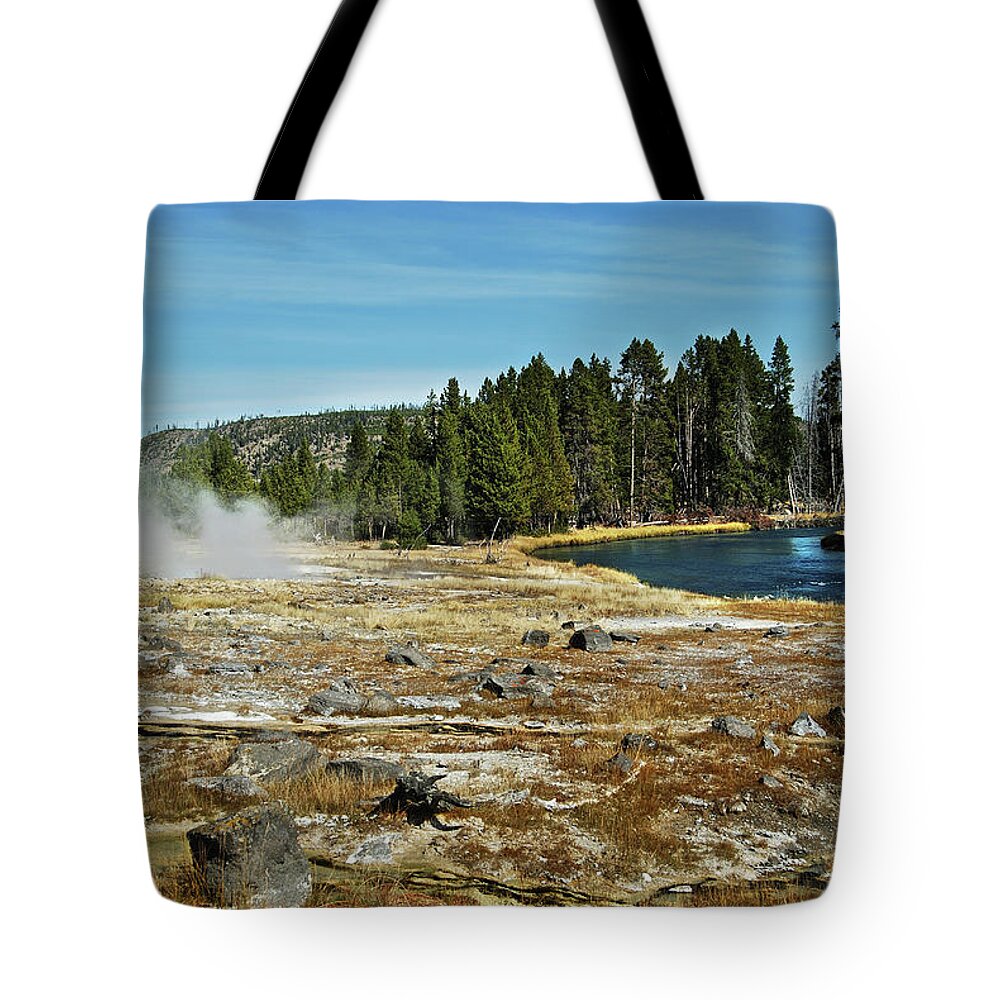 Yellowstone Tote Bag featuring the photograph Yellowstone Hot Springs by Michael Peychich
