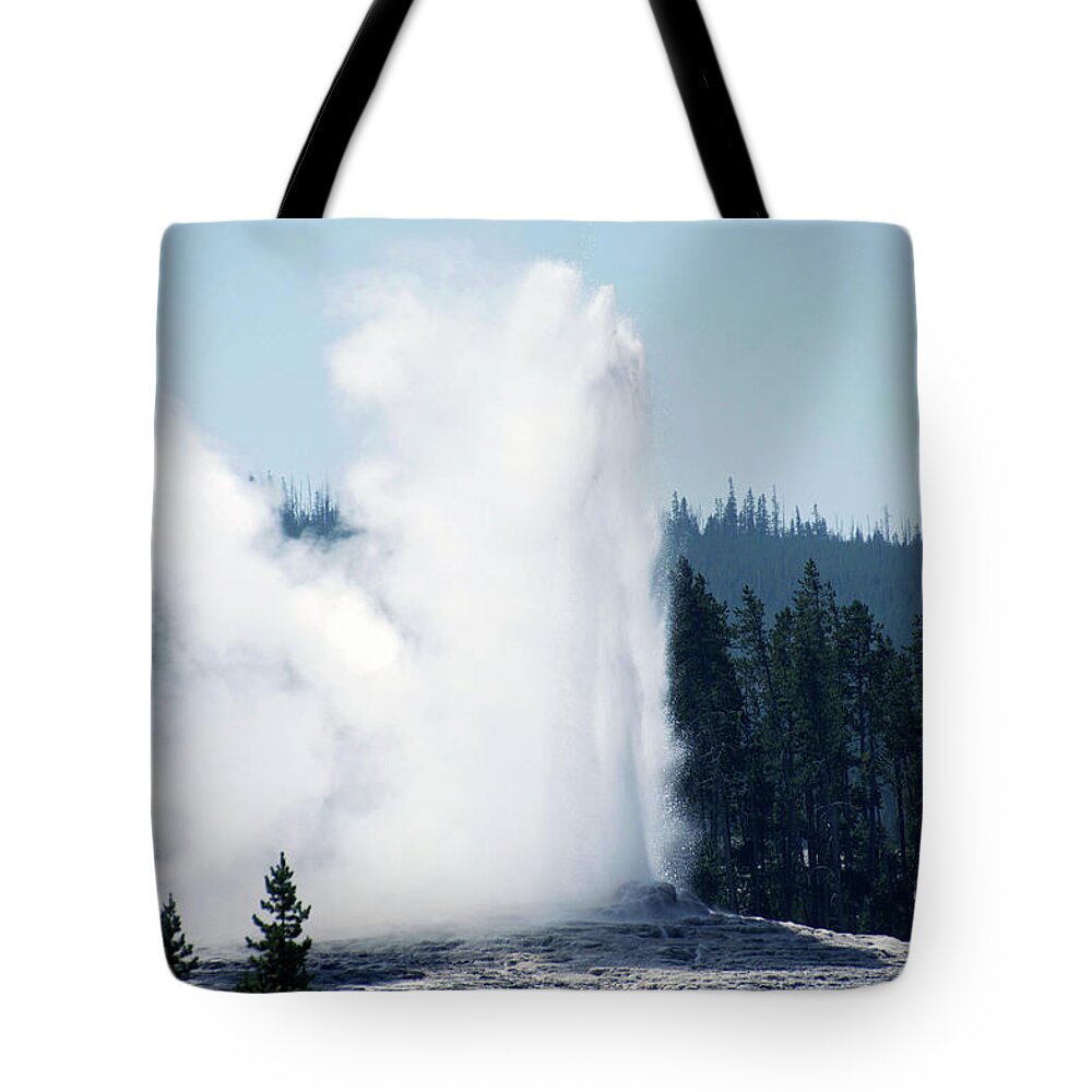 Old Faithful Tote Bag featuring the photograph Yellowstone Park A View Of Old Faithful Vertical by Thomas Woolworth