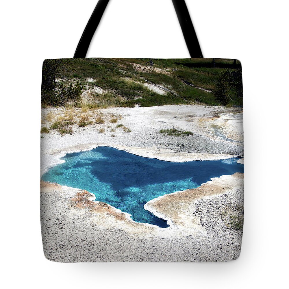 Yellowstone National Park Tote Bag featuring the photograph Yellowstone Park Blue Star Spring In August 01 by Thomas Woolworth