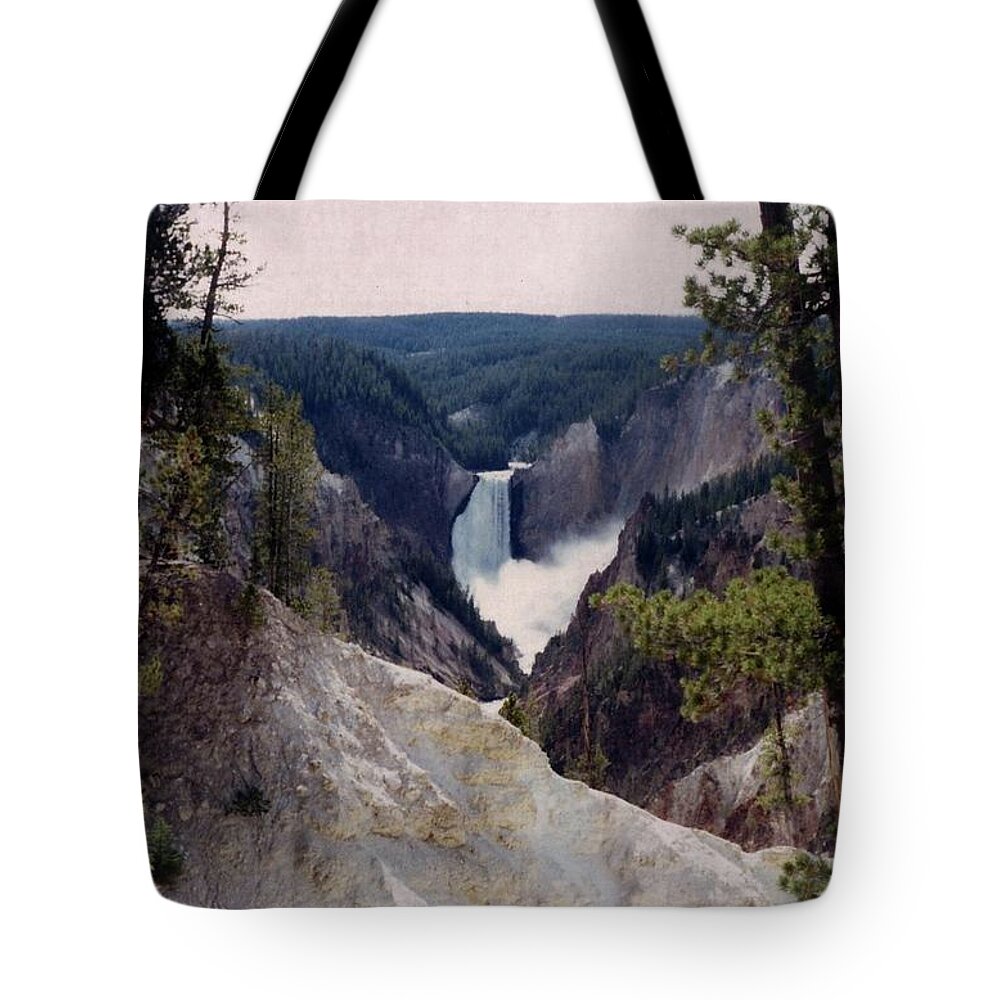 Yellow Stone Tote Bag featuring the photograph Yellowstone Water Fall by Jerry Battle