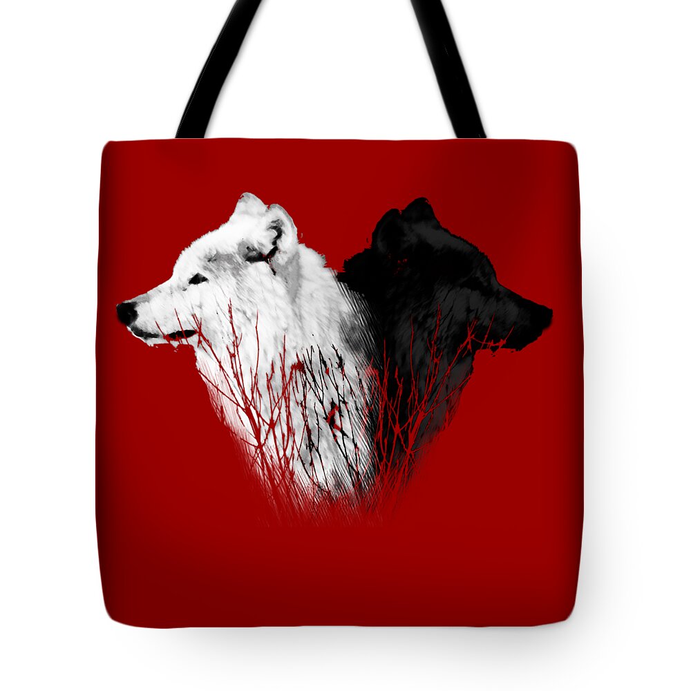 Yellowstone Tote Bag featuring the photograph Yellowstone Wolves T-Shirt 2 by Max Waugh
