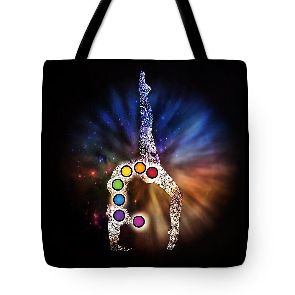 Ajneya Tote Bag featuring the digital art Yoga Chakra Art by Serena King