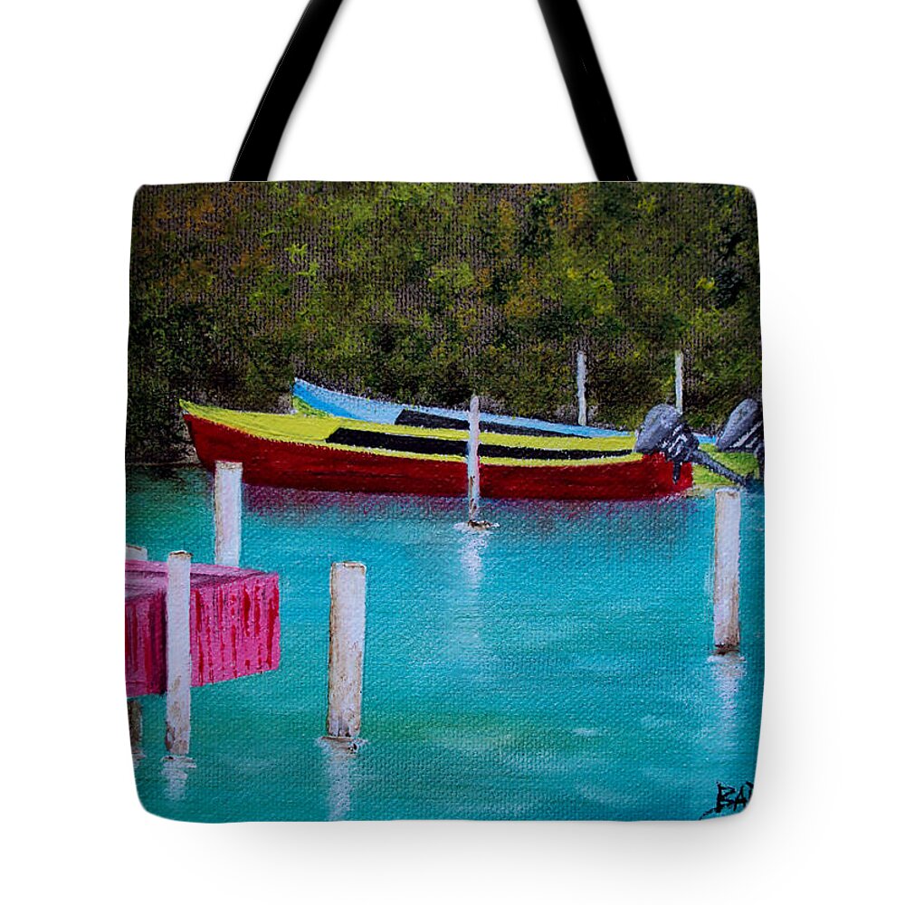 Beach Tote Bag featuring the painting Yolas by Gloria E Barreto-Rodriguez