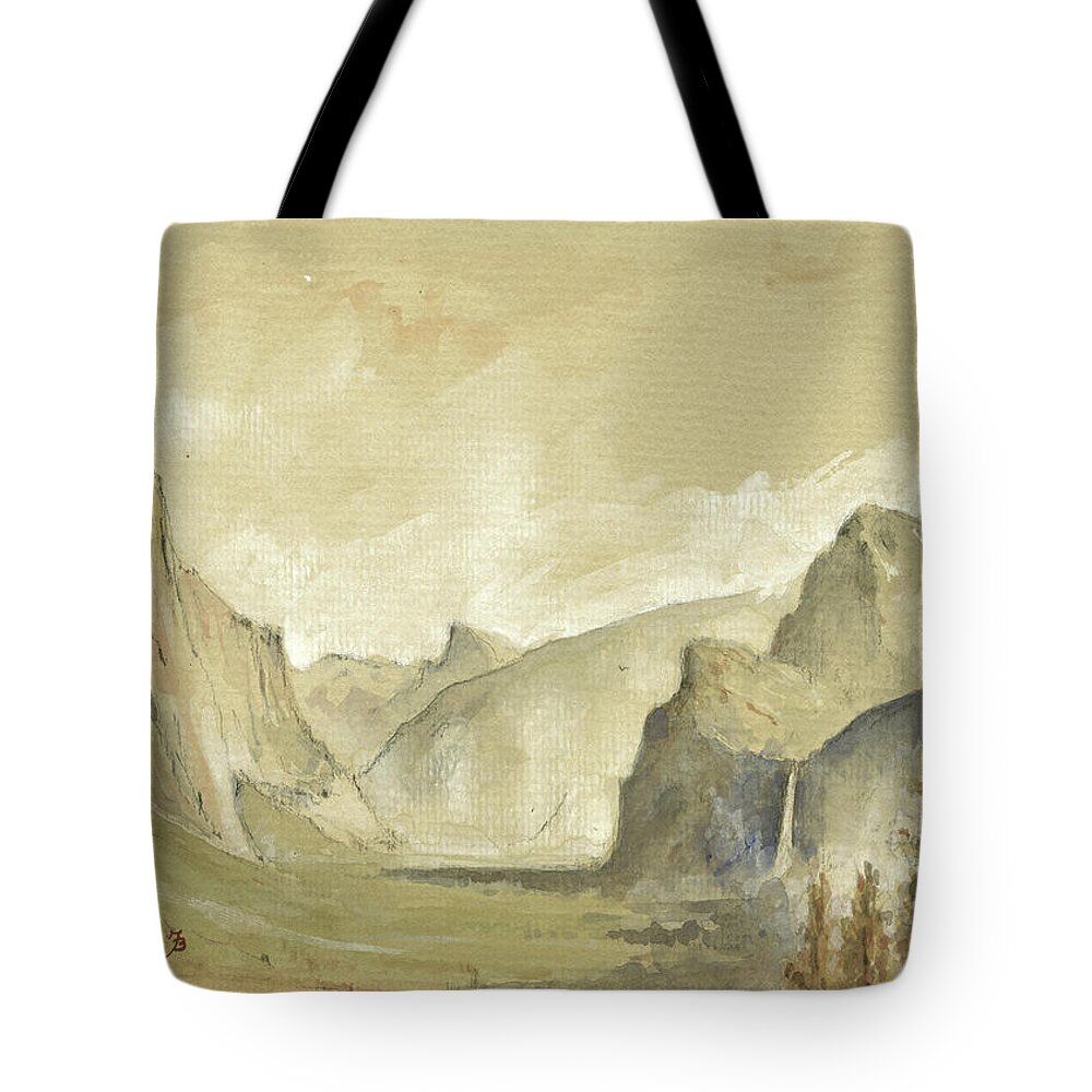 Yosemite Landscape Tote Bag featuring the painting Yosemite national park by Juan Bosco