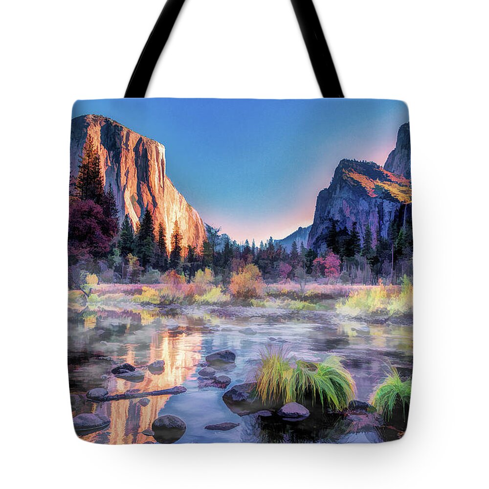 Yosemite Tote Bag featuring the painting Yosemite National Park Valley by Christopher Arndt