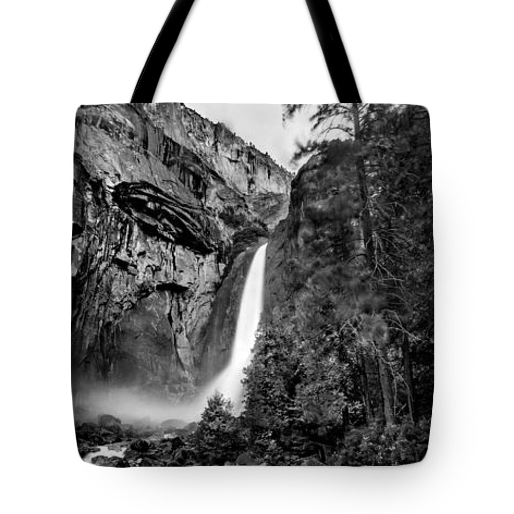 Yosemite National Park Tote Bag featuring the photograph Yosemite Waterfall BW by Az Jackson