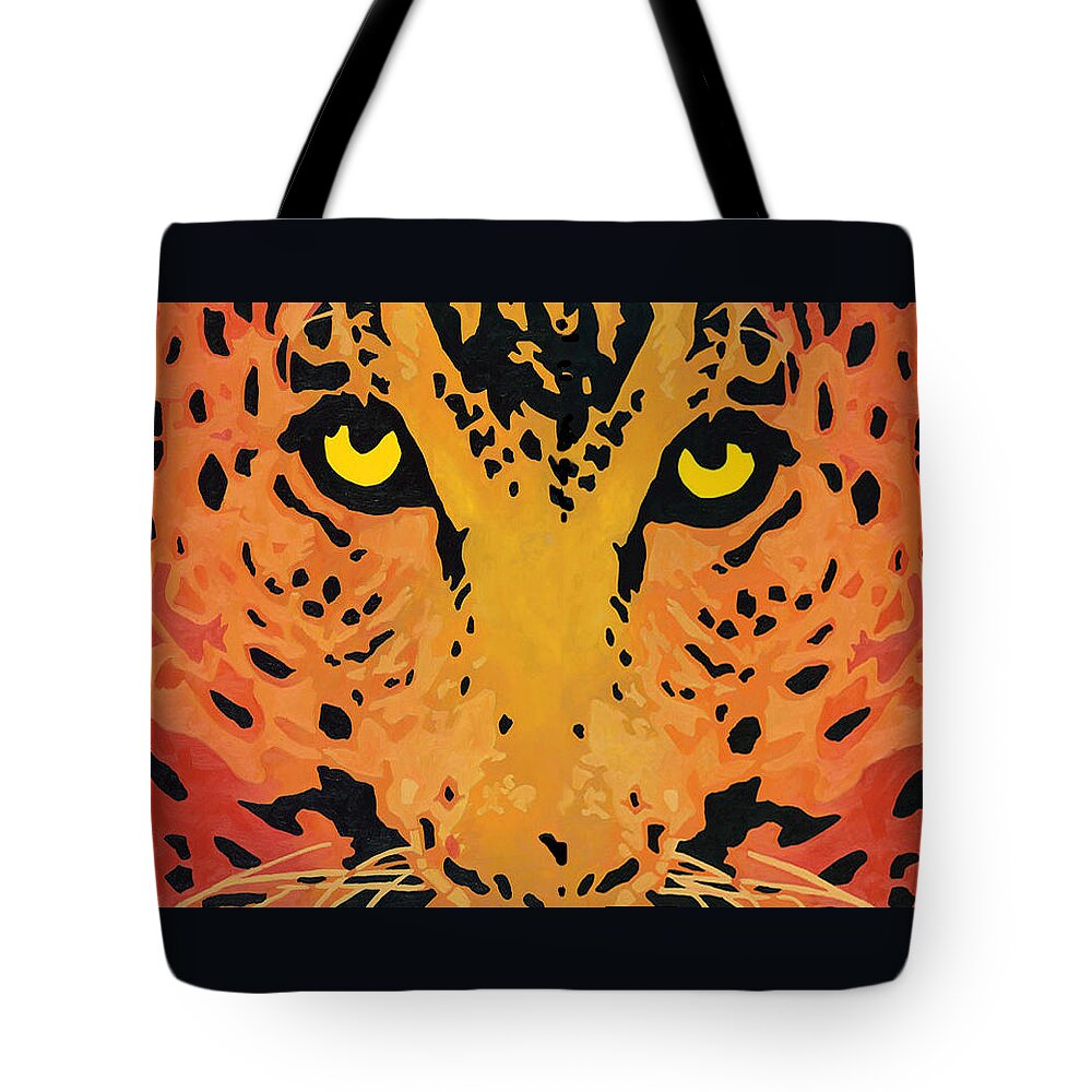Leopard Tote Bag featuring the painting You Are Being Watched by Cheryl Bowman