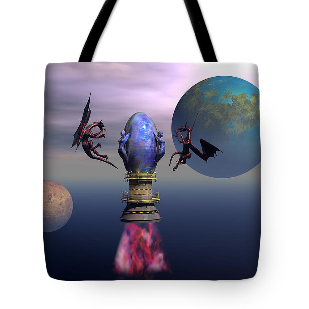 Bryce Tote Bag featuring the digital art You are flying in restricted space by Claude McCoy